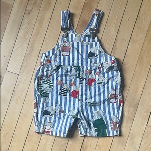 Vintage Babar Novelty Print Striped Blue Baby Overalls 1 yr